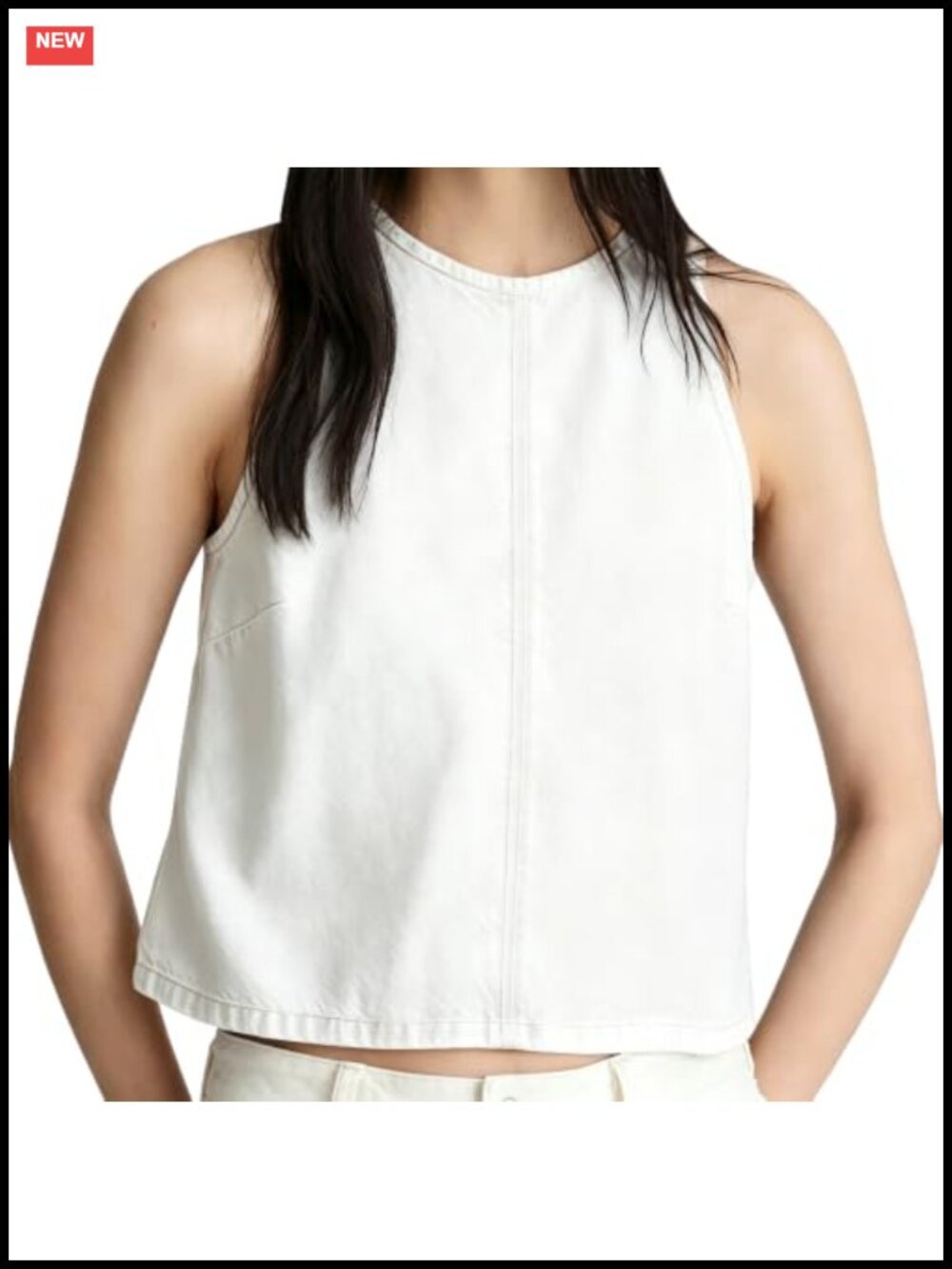 Womens Denim Cropped Tank Top High Neck Sleeveless Loose Fit Summer Casual